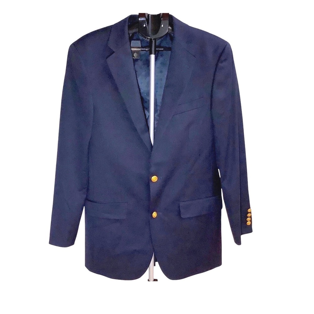 Saddlebred 40L Navy Wool Blend Gold Buttons Jacket Blazer‎ Sport Coat Classic